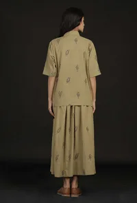 Set of 2: Okra Beige Handblock Top and Flared Skirt image 3