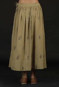 Set of 2: Okra Beige Handblock Top and Flared Skirt image 5