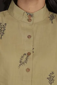 Set of 2: Okra Beige Handblock Top and Flared Skirt image 6