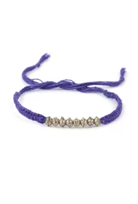 Set Of 2: Inika Purple Thread & Antique Plated Brass Beaded Anklets image 2