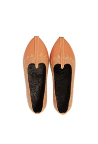 Orange Zari Aari Embroidered Juttis image 1