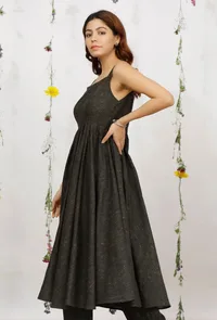 Dark Olive Sleeveless Cotton Khadi Kurta image 3