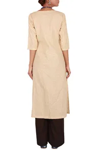 Beige Cotton Linen Kurta with Front Pockets image 4
