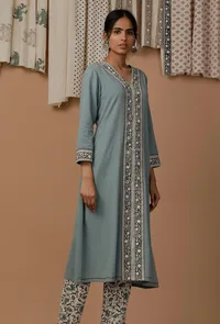 Pastel Blue Handblock Cotton Flex  Kurta image 3