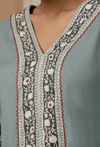 Pastel Blue Handblock Cotton Flex  Kurta image 5