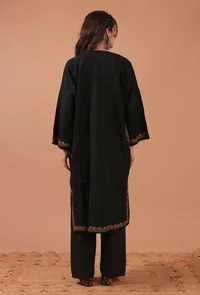 Black Woolen Ari Embroidered Phiran- Free Size image 5