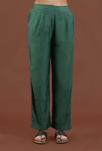 Emerald Green Solid Shantoon Straight Pant image 1