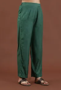 Emerald Green Solid Shantoon Straight Pant image 2