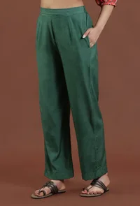 Emerald Green Solid Shantoon Straight Pant image 3