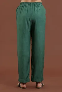 Emerald Green Solid Shantoon Straight Pant image 4