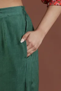 Emerald Green Solid Shantoon Straight Pant image 5