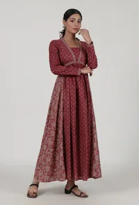 Ajrakh Print Red Cotton Dress image 2