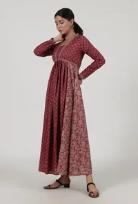Ajrakh Print Red Cotton Dress image 3