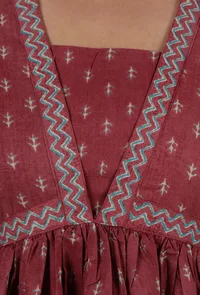 Ajrakh Print Red Cotton Dress image 5