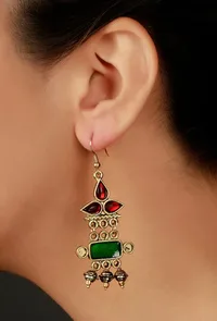 Green-Red German Silver Afghan Earrings image 1
