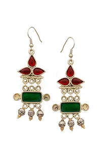 Green-Red German Silver Afghan Earrings image 2