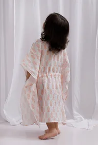 Orange Block Printed Side Tie Up Cotton Kaftan image 3