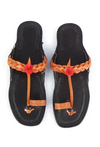 Brown Tan Braided Toe-Ring Genuine Cruelty-Free Leather Kolhapuri Flats image 2