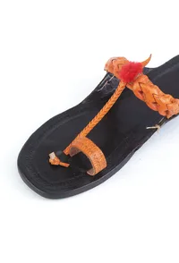 Brown Tan Braided Toe-Ring Genuine Cruelty-Free Leather Kolhapuri Flats image 5