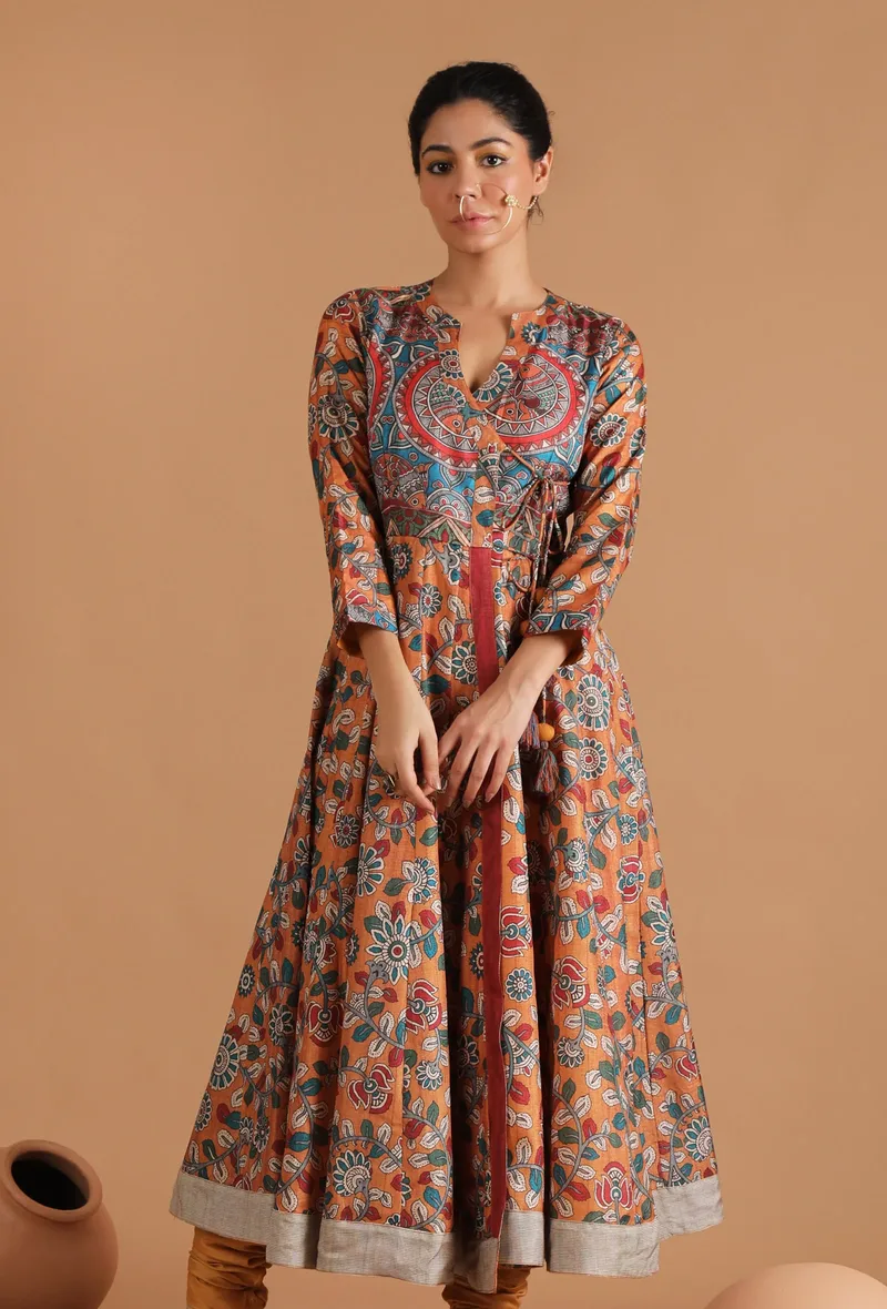 Saarang Allover Kalamkari Angrakha Kurta