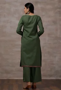 Tahira Sap Green Straight Woollen Kurta image 3