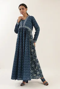 Ajrakh Print Blue Cotton Dress image 1