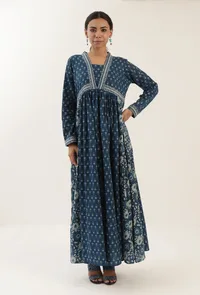 Ajrakh Print Blue Cotton Dress image 2