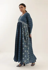 Ajrakh Print Blue Cotton Dress image 3