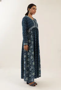 Ajrakh Print Blue Cotton Dress image 4
