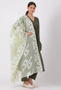 Tea Green Chickoo Net Dupatta image 1