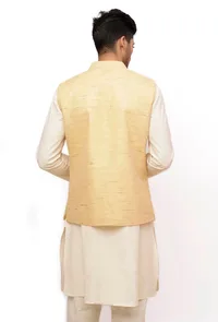 Fawn Creme Matka Silk Nehru Jacket image 5
