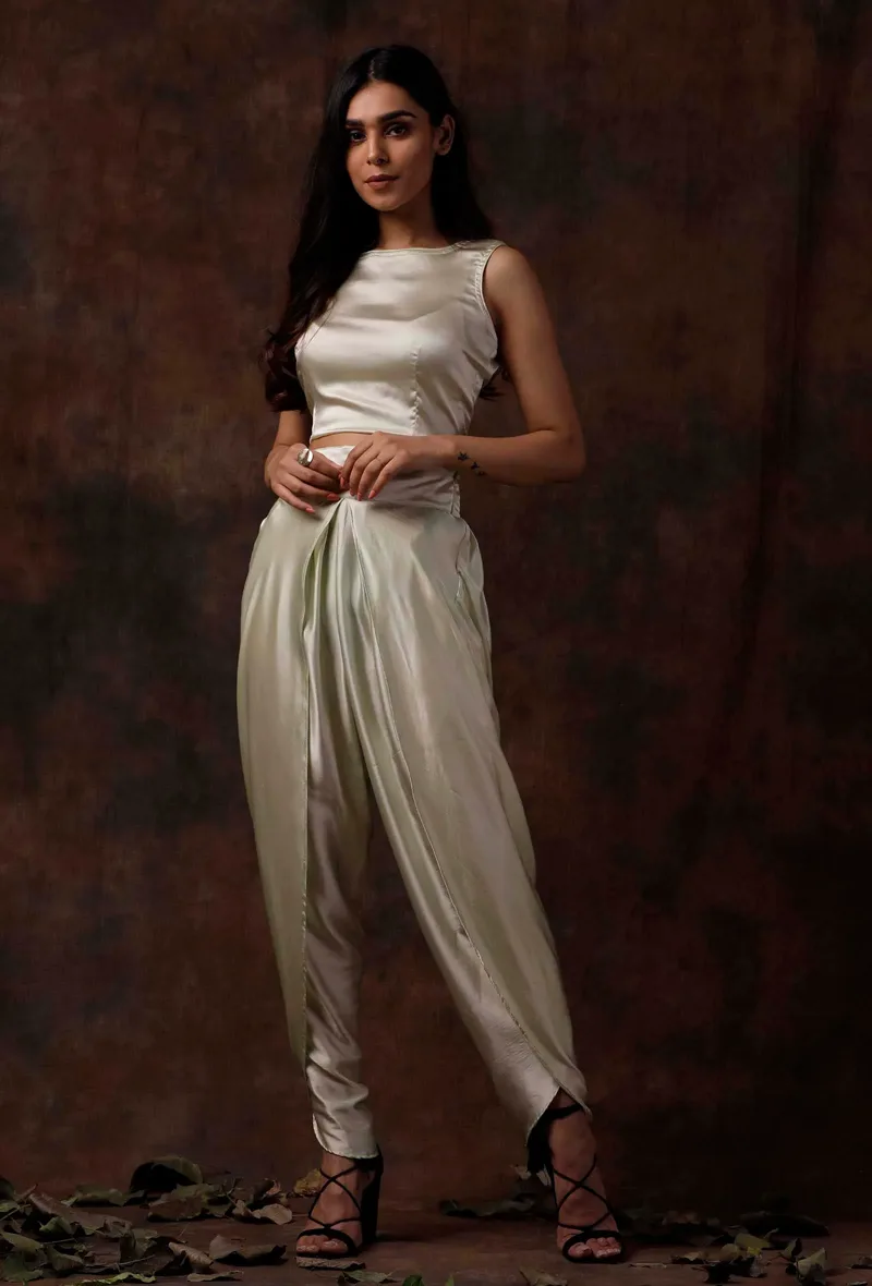 Set of 2 : Mint Green Slip Blouse and Dhoti