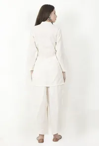 Ivory Cotton Slub Short Kurta With Dhoti image 4