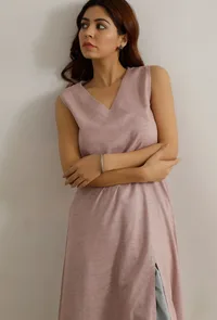 Orchid Pink A Line Cotton Khadi Kurta image 1