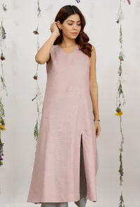 Orchid Pink A Line Cotton Khadi Kurta image 2