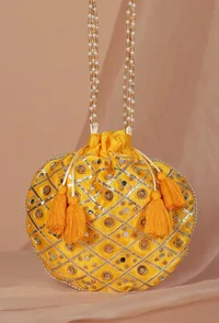 Radiant Yellow Potli With Gota Work image 1