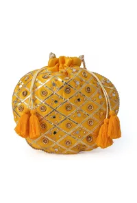 Radiant Yellow Potli With Gota Work image 3