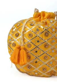 Radiant Yellow Potli With Gota Work image 5