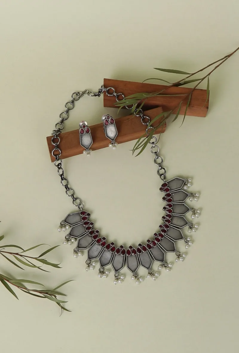 Heritage Hues Oxidized Silver Necklace & Earring Set