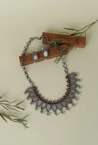 Heritage Hues Oxidized Silver Necklace & Earring Set image 1