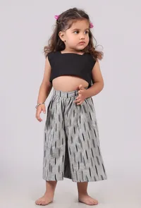 Set of 2: Black Cotton Crop Top with Pants image 1