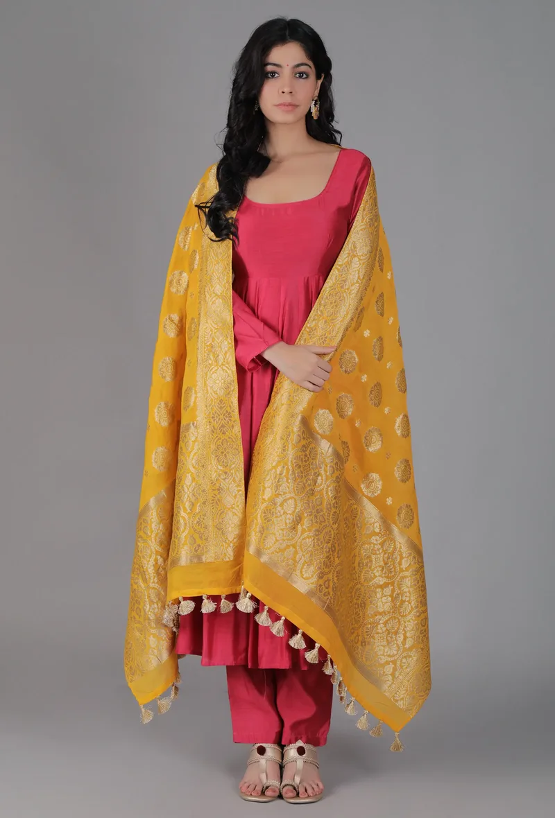 Honey Yellow Chanderi Brocade Dupatta