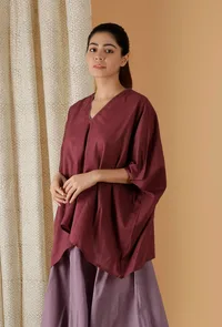 Mulmul Cotton Solid Plum Kaftan Top image 1