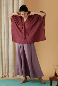 Mulmul Cotton Solid Plum Kaftan Top image 2