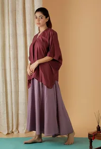 Mulmul Cotton Solid Plum Kaftan Top image 3