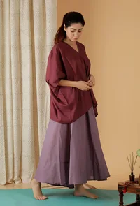 Mulmul Cotton Solid Plum Kaftan Top image 4