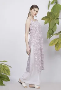 Set of 2: Lilac Floral Hand-Block Printed Cotton Slip with White Palazzo image 2