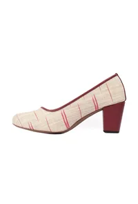 White & Red Ikat Block Heels Cruelty Free Leather Ballerinas image 4