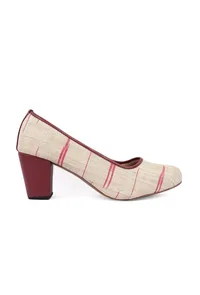 White & Red Ikat Block Heels Cruelty Free Leather Ballerinas image 5