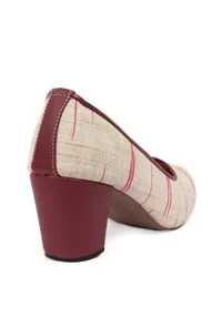 White & Red Ikat Block Heels Cruelty Free Leather Ballerinas image 6